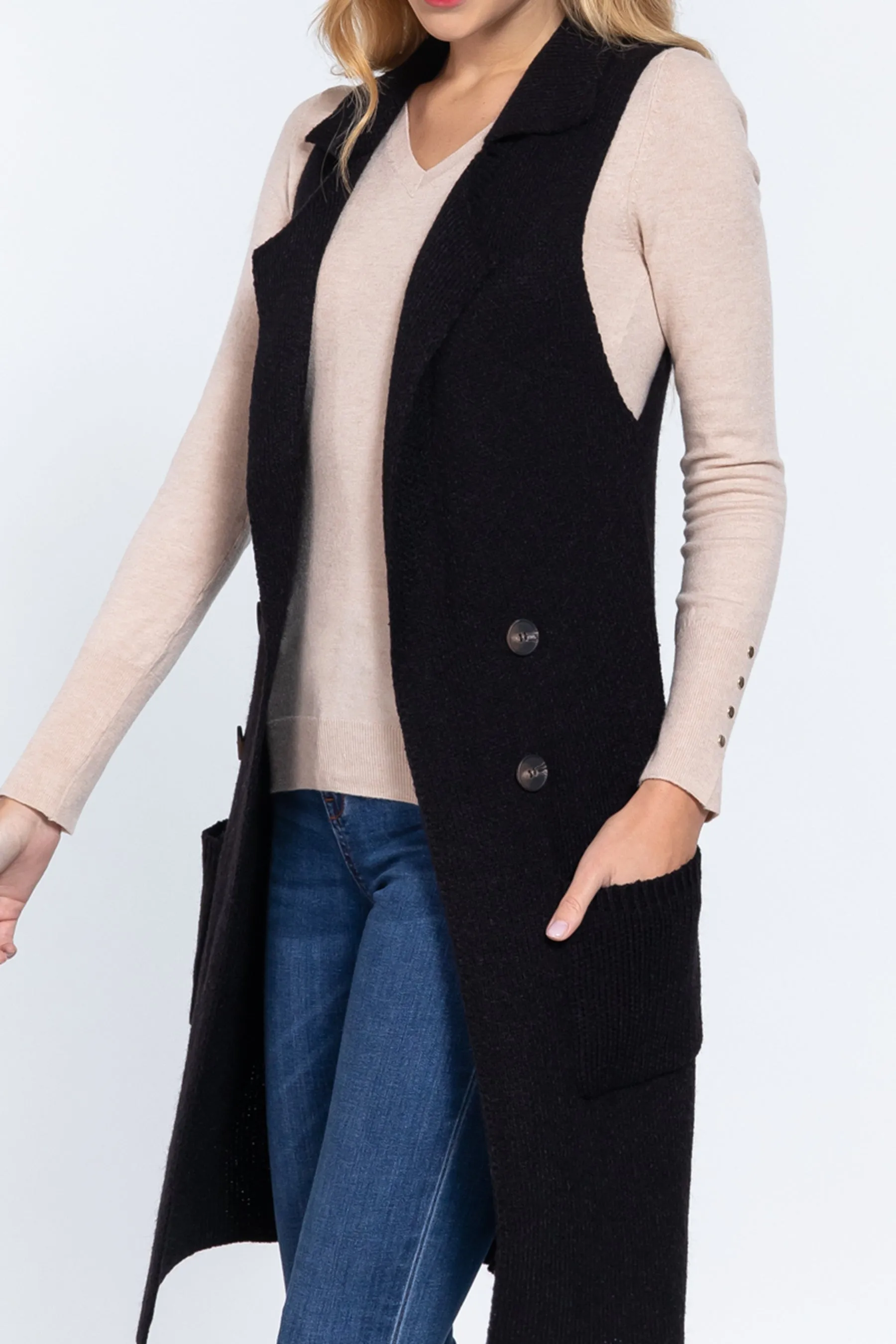 Women's Sleeveless Long Sweater Vest Open Front Knit Cardigan