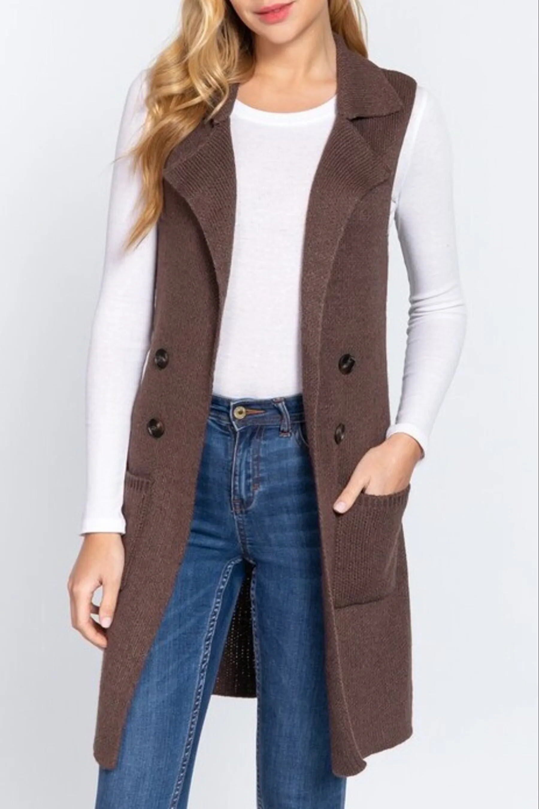 Women's Sleeveless Long Sweater Vest Open Front Knit Cardigan