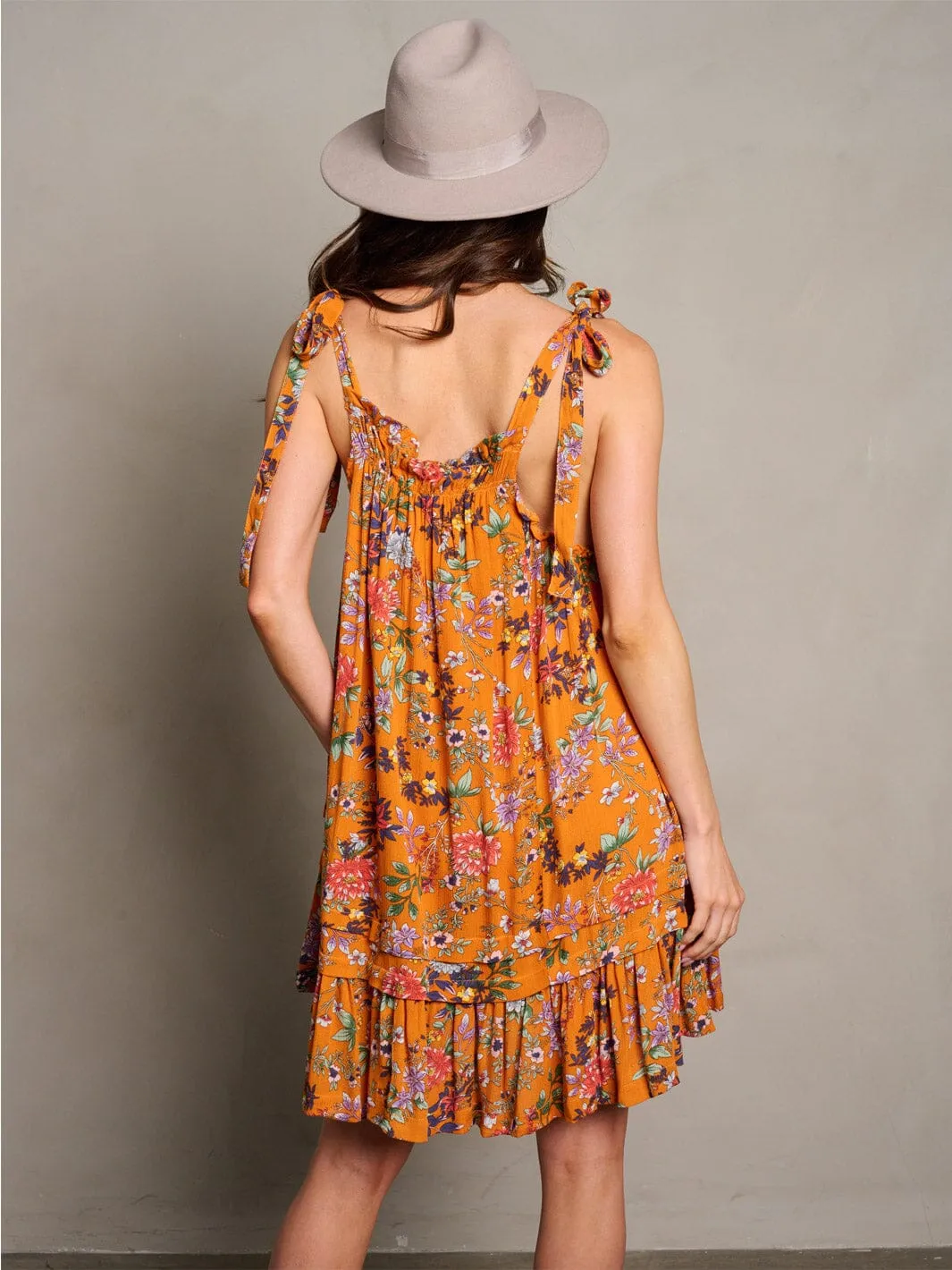 WOMEN'S SLEEVELESS RUFFLE BOTTOM HEM FLORAL TUNIC MINI DRESS