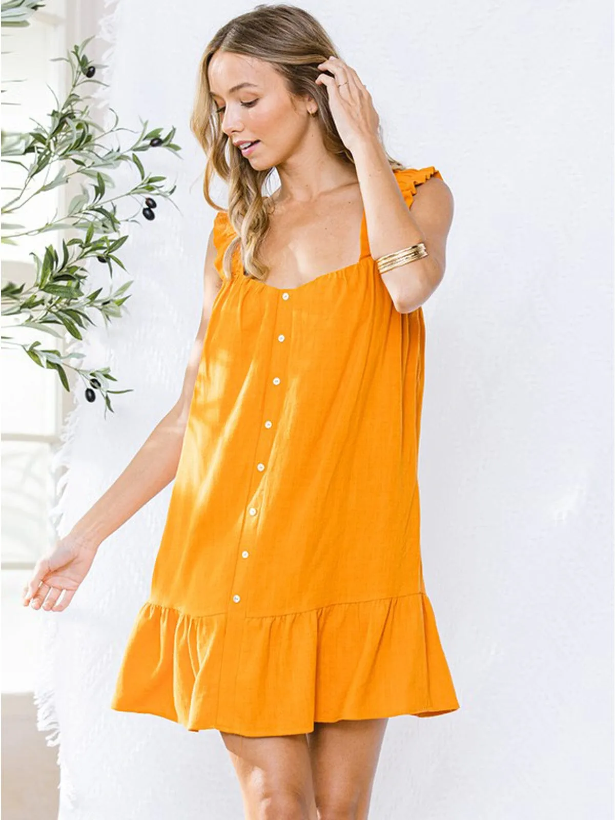 WOMEN'S SLEEVELESS RUFFLE BOTTOM HEM TUNIC MINI DRESS