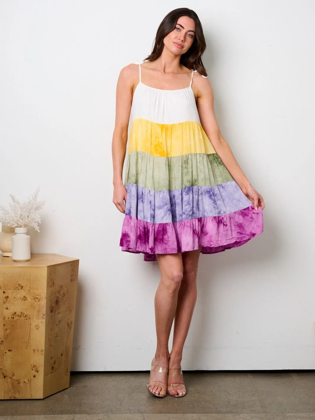 WOMEN'S SLEEVELESS TIERED COLORBLOCK TUNIC MINI DRESS