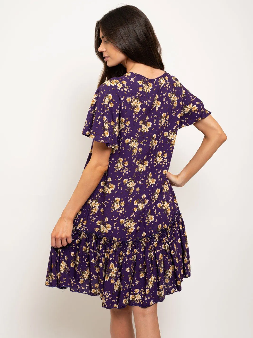 WOMEN'S V-NECK RUFFLE FLORAL MINI DRESS