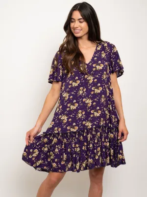 WOMEN'S V-NECK RUFFLE FLORAL MINI DRESS