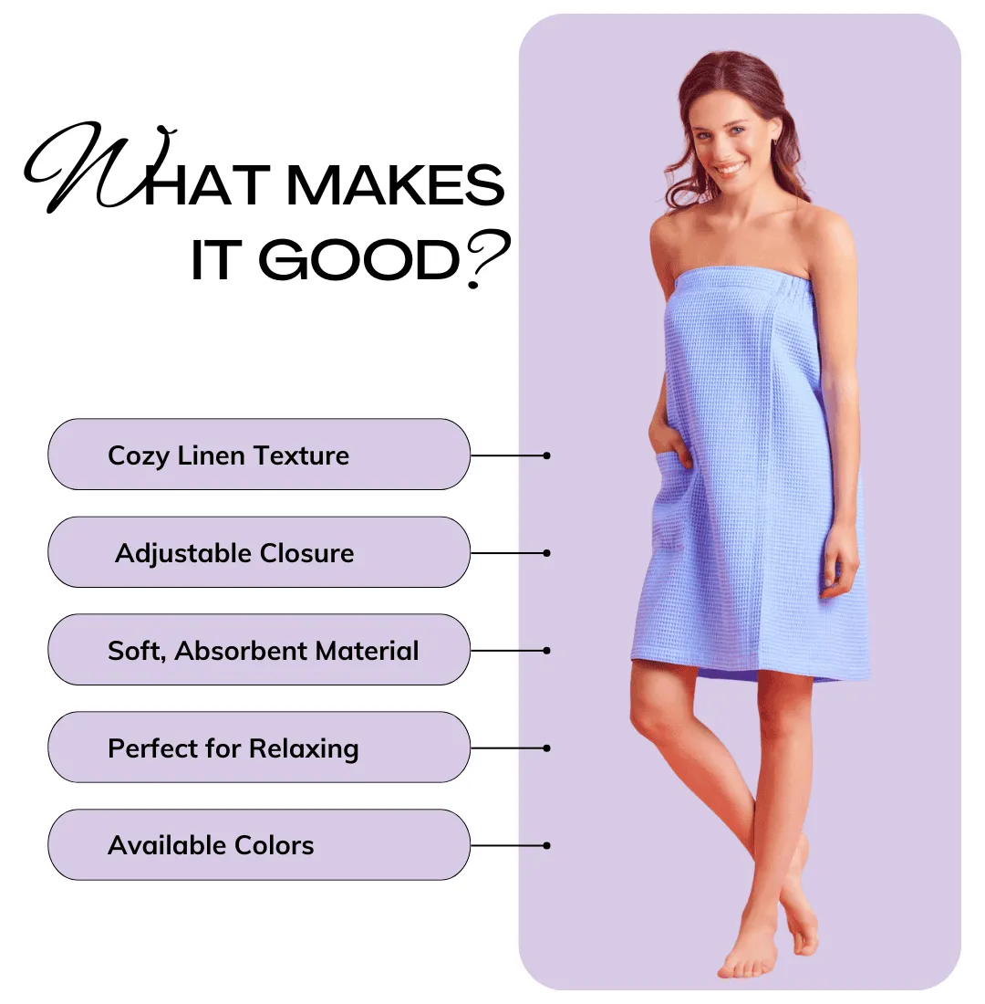Women's Waffle Body Wrap, Lightweight Cotton Turkish & Comfortable, (Serenity Blue)