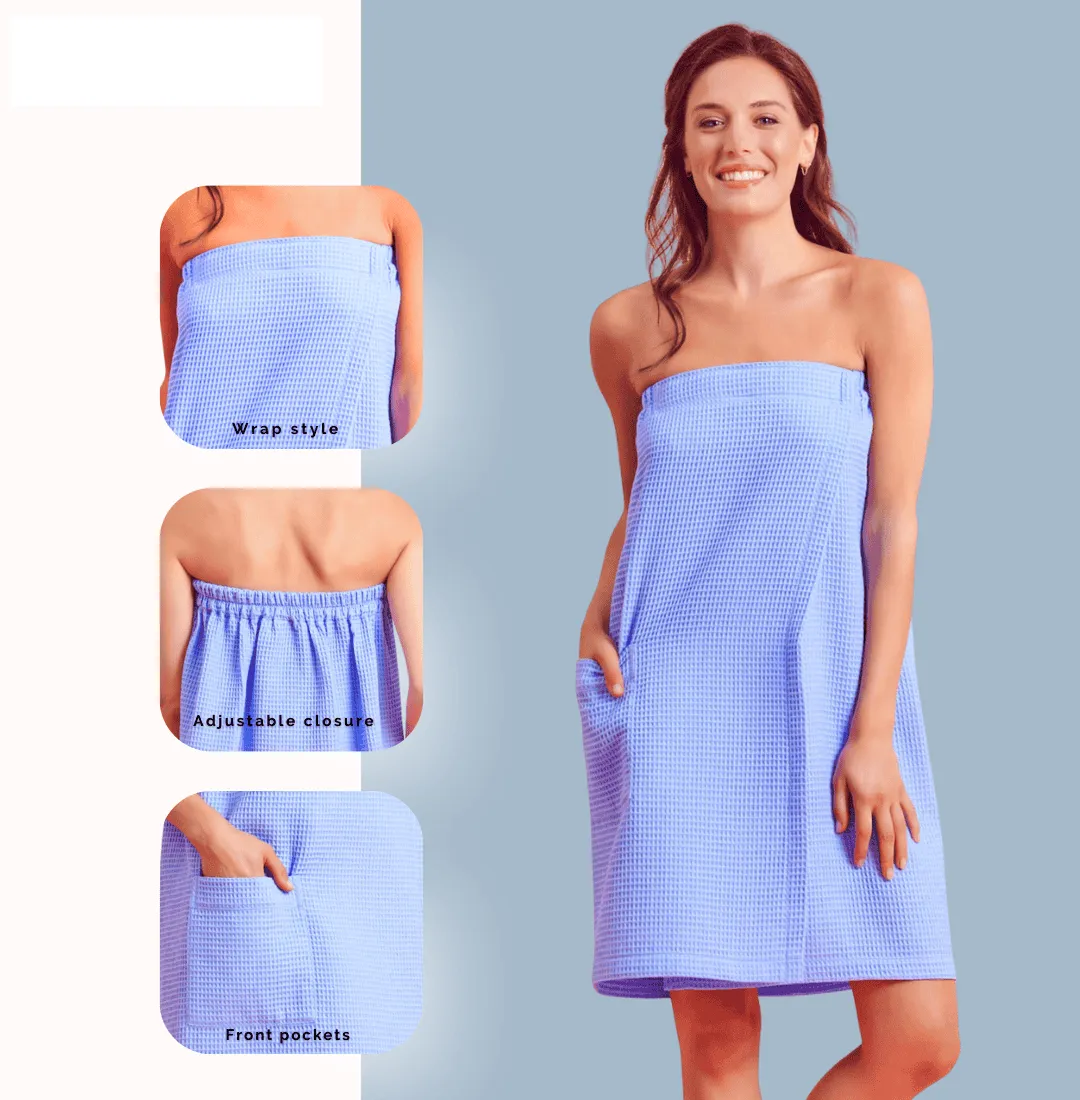 Women's Waffle Body Wrap, Lightweight Cotton Turkish & Comfortable, (Serenity Blue)