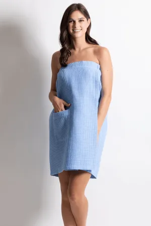 Women's Waffle Body Wrap, Lightweight Cotton Turkish & Comfortable, (Serenity Blue)