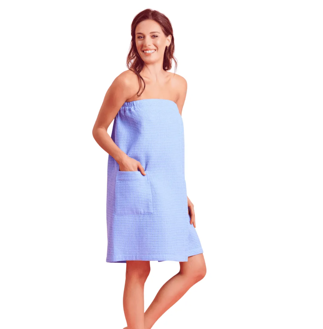Women's Waffle Body Wrap, Lightweight Cotton Turkish & Comfortable, (Serenity Blue)
