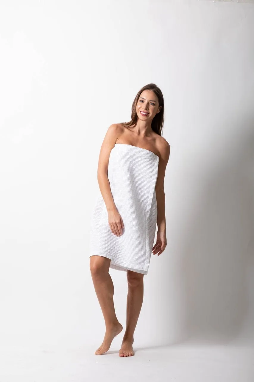 Women's Waffle Body Wrap, Lightweight Cotton Turkish & Comfortable, (White)