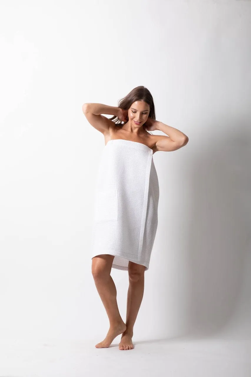 Women's Waffle Body Wrap, Lightweight Cotton Turkish & Comfortable, (White)