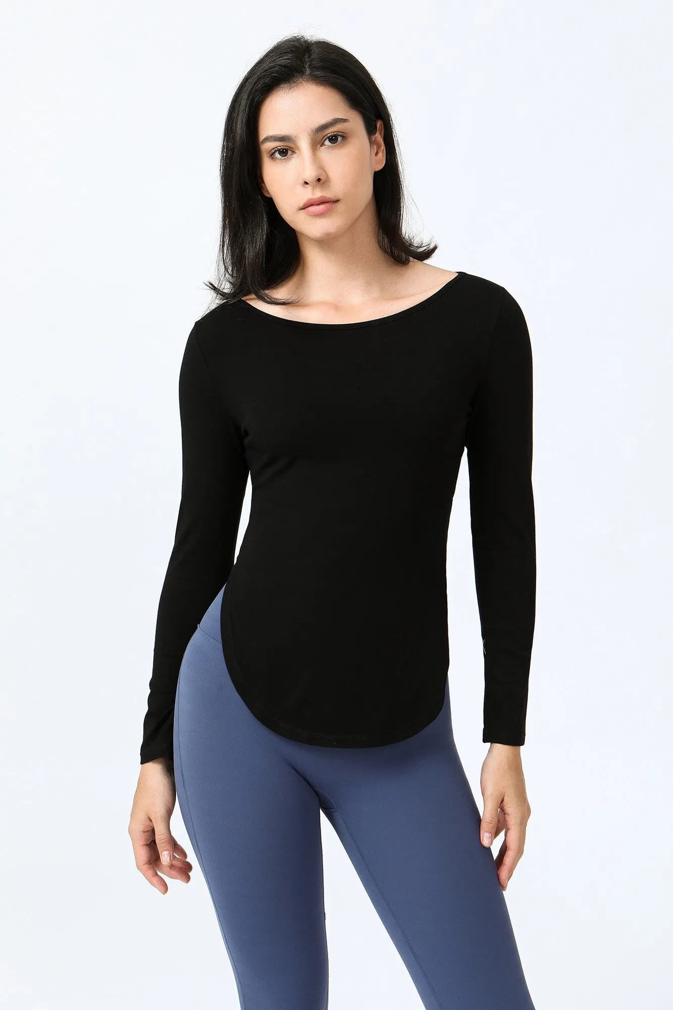 Wrap Over Cutout Back Long Sleeve Shirt