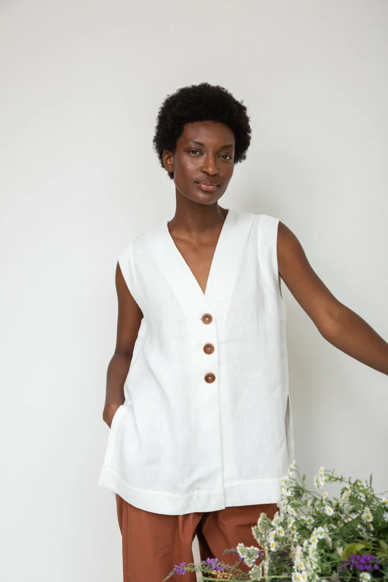 Wren-May Linen Vest in Snow White