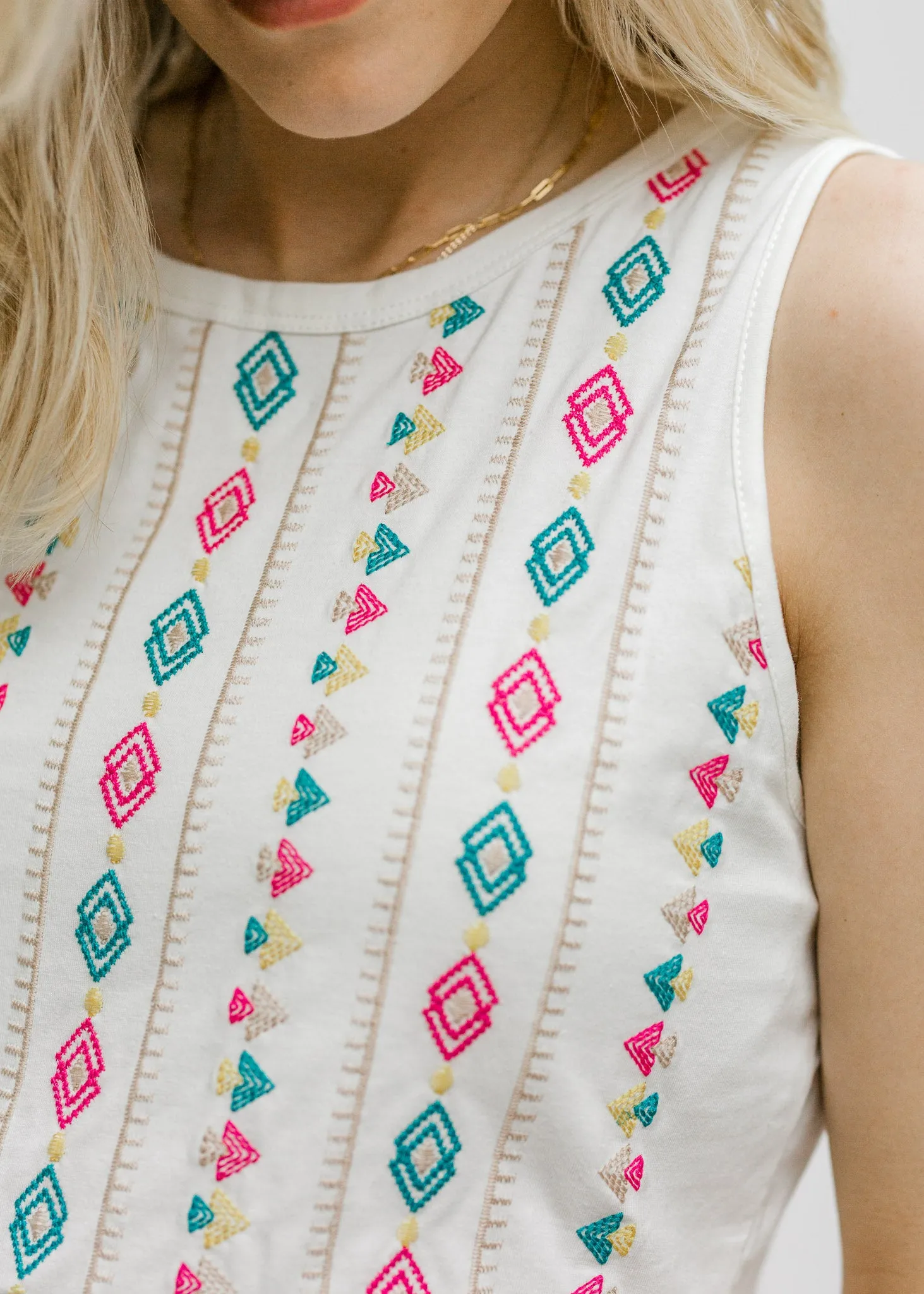 X Ivory Embroidered Stripes Top
