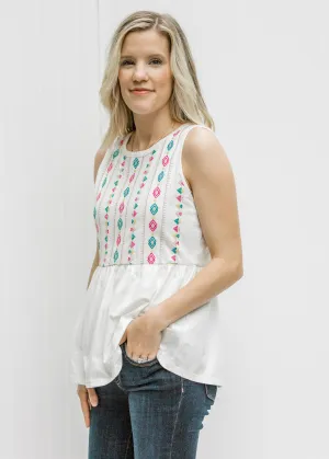 X Ivory Embroidered Stripes Top