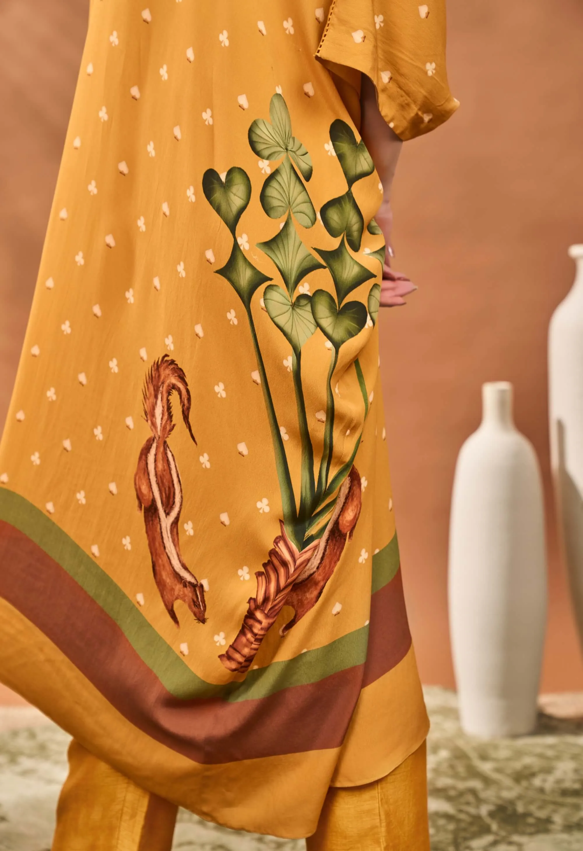 Yellow spades blossom tunic and pants