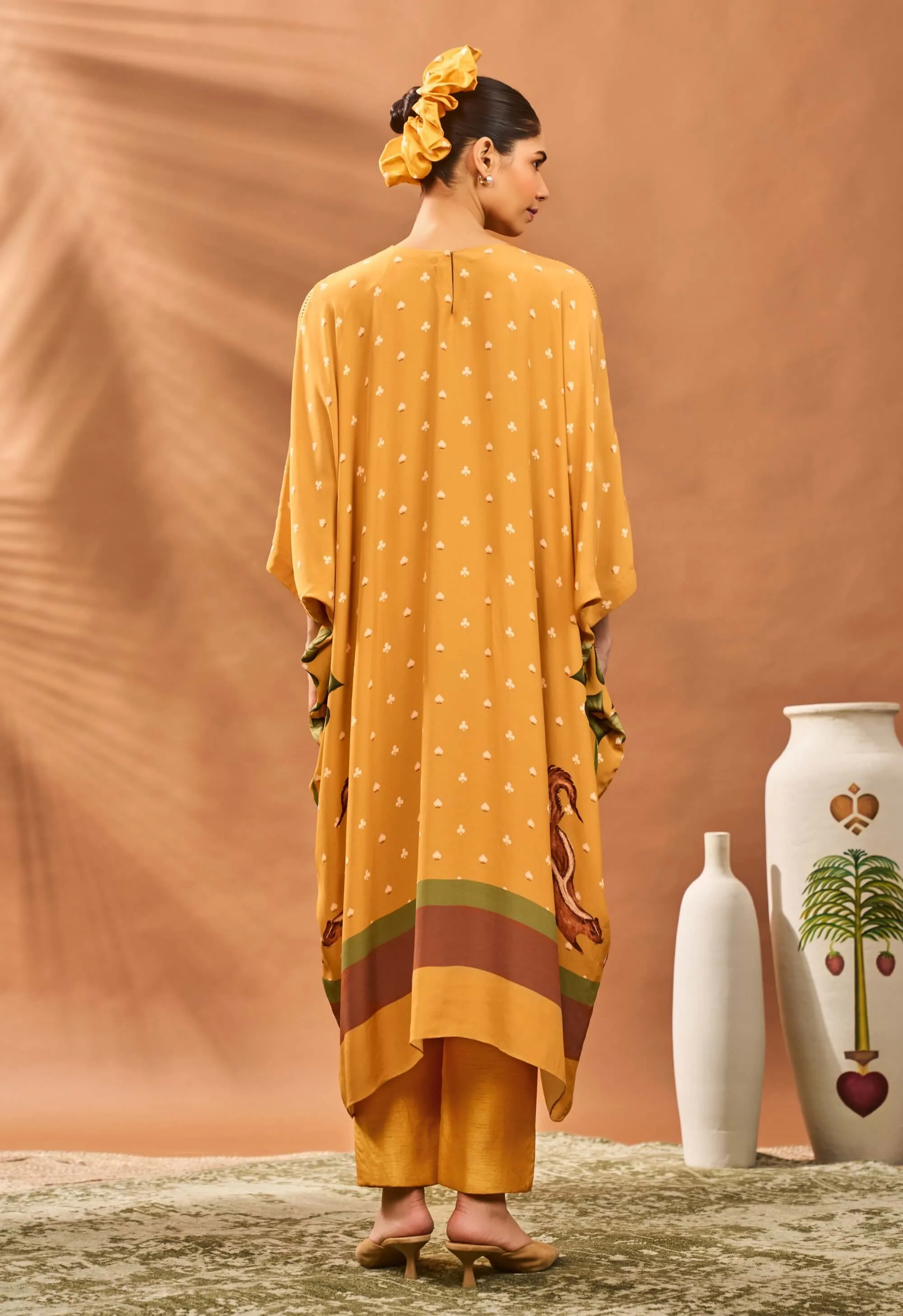 Yellow spades blossom tunic and pants
