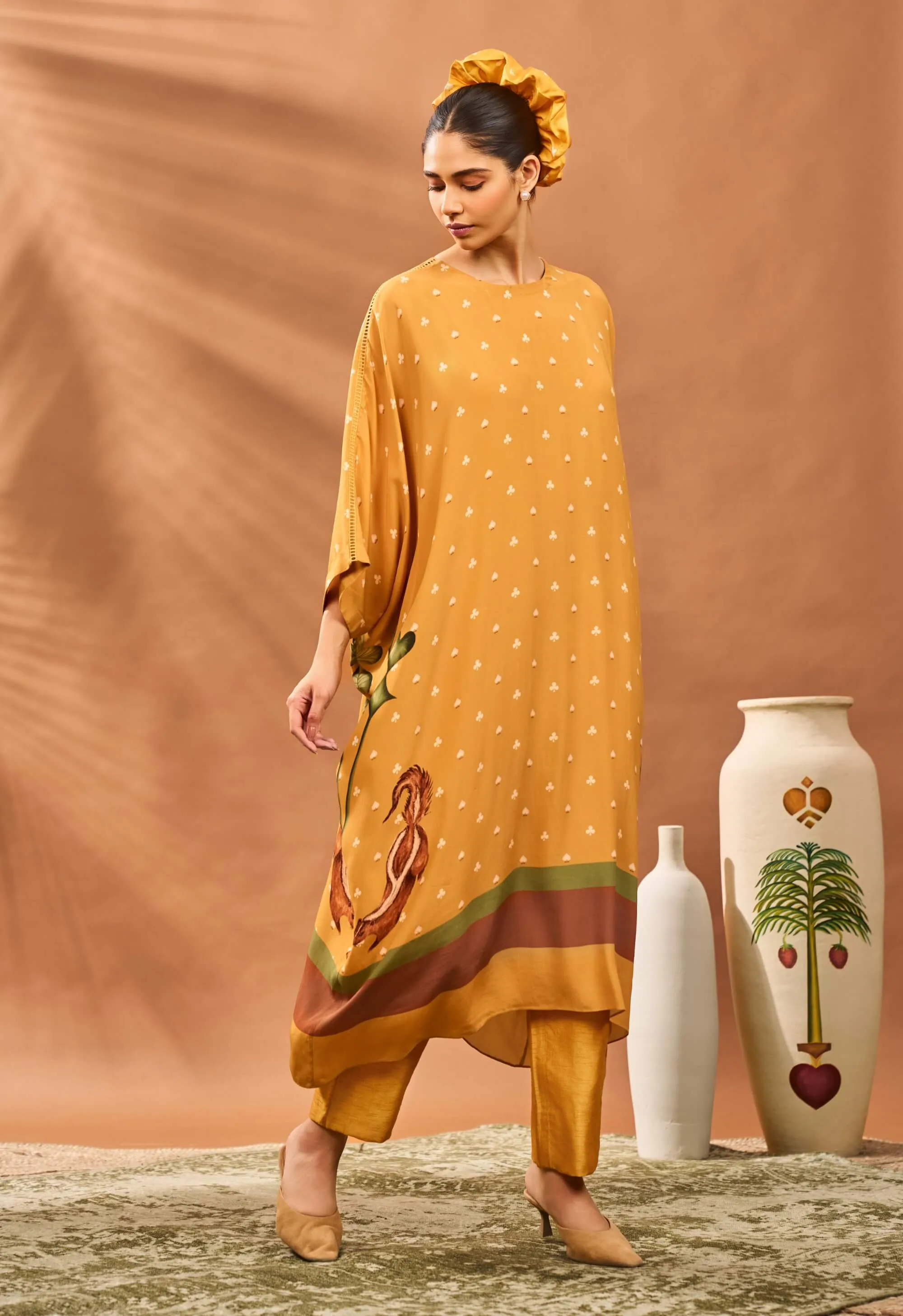 Yellow spades blossom tunic and pants