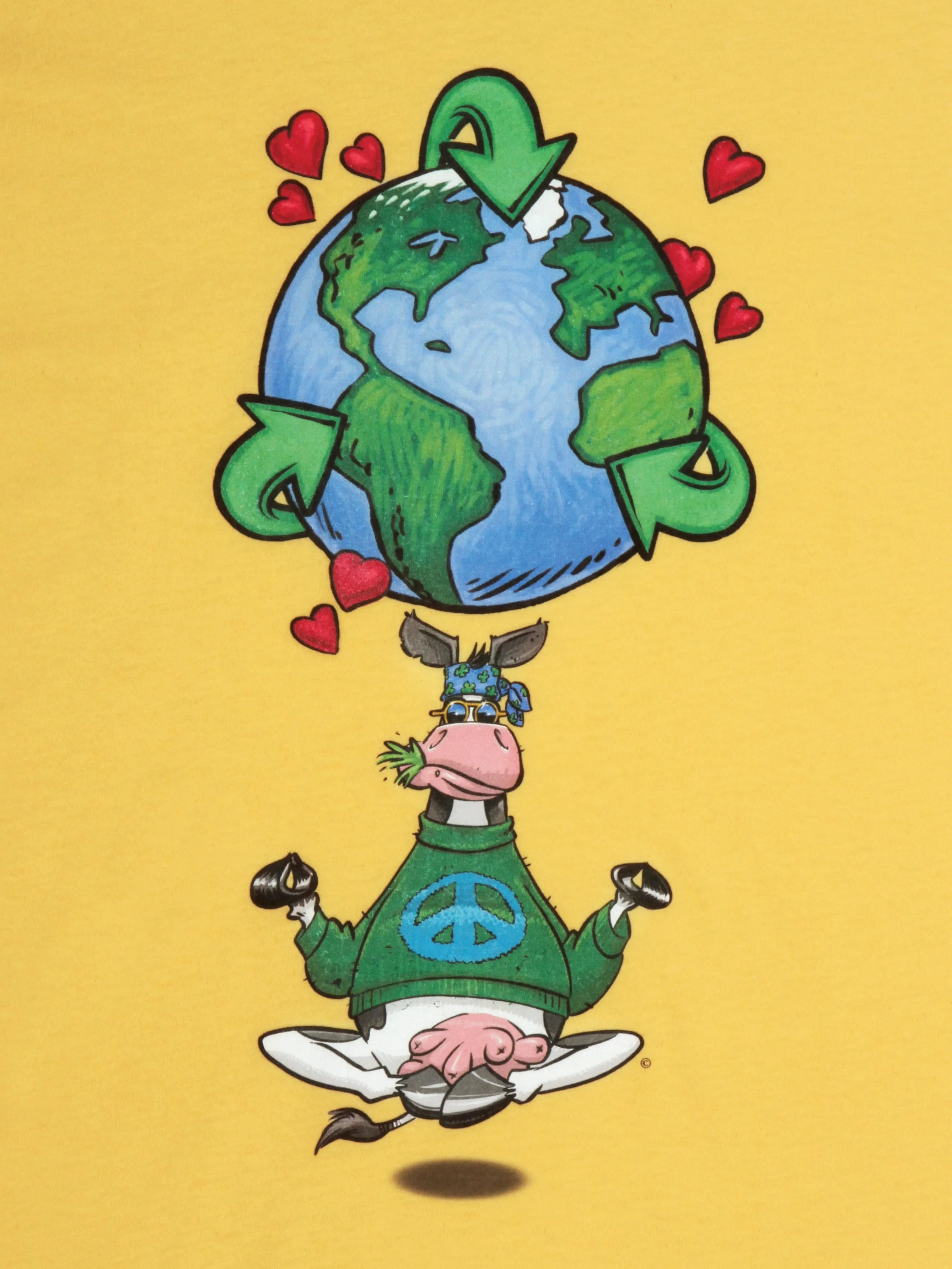 Yoga T-shirt | 100% Cotton | Namooste Yoga Cow Loves Recycling | Positive Message Shirt