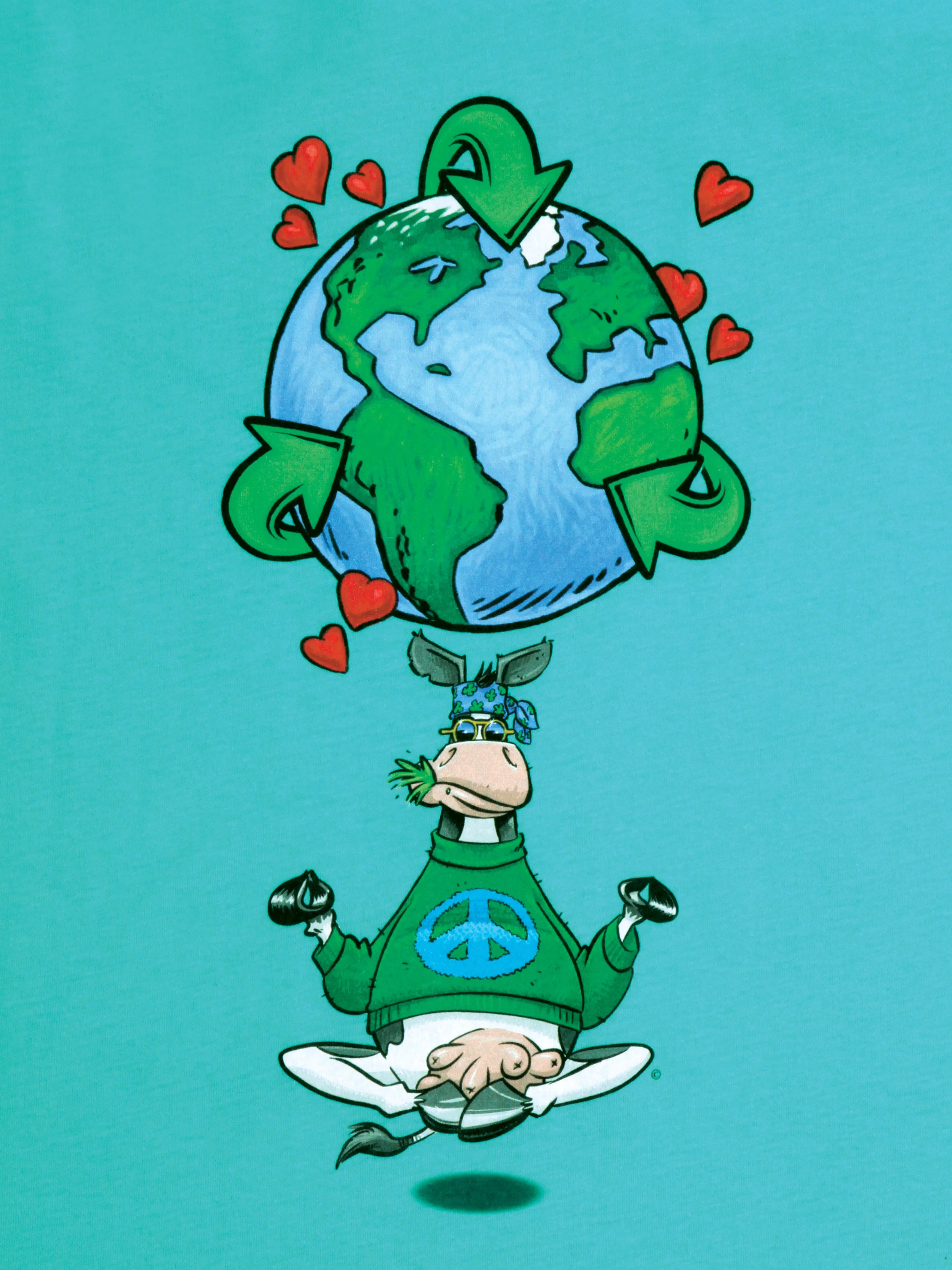 Yoga T-shirt | 100% Cotton | Namooste Yoga Cow Loves Recycling | Positive Message Shirt