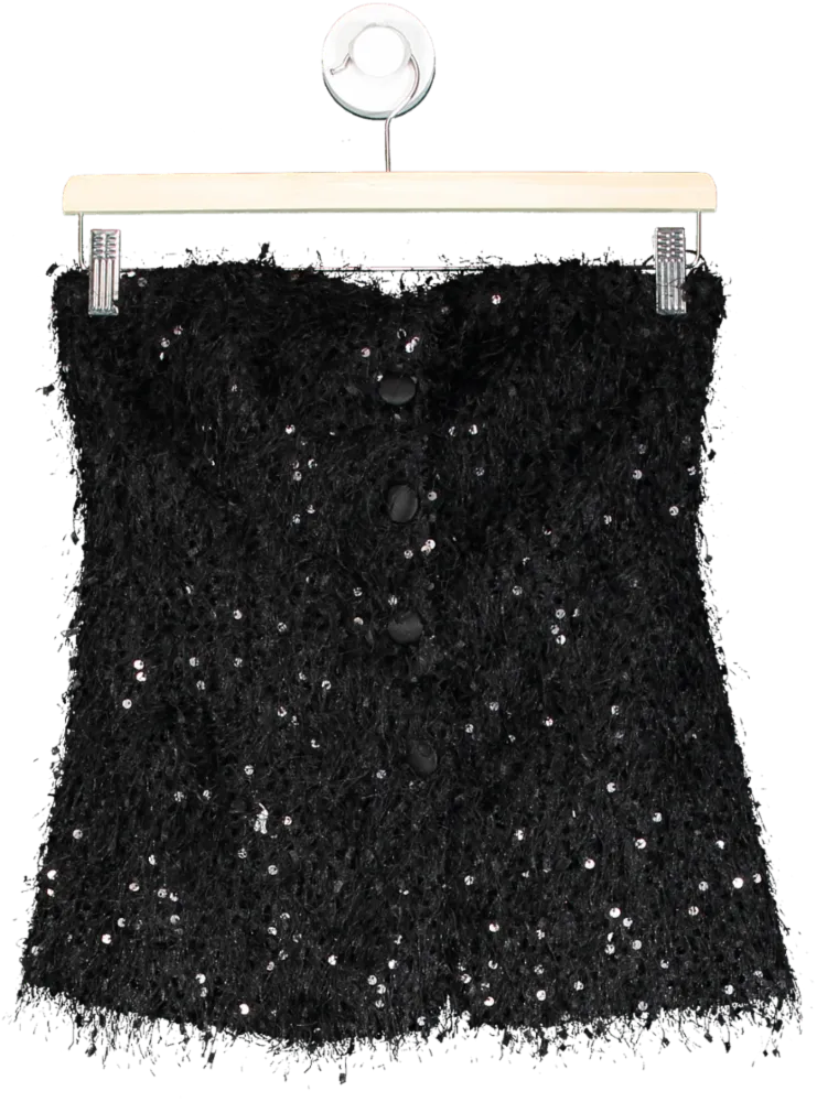 ZARA Black Sequin Strapless Top UK XS