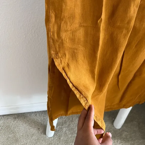 Zara Golden Yellow Linen Tunic Midi Sleeveless Dress